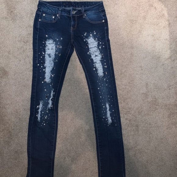 D-Fuz Bling & Bedazzled Skinny Denim Jeans - Picture 1 of 4